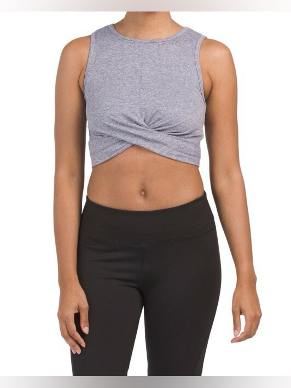 Zobha Womens Heather Grey Front Twist High Neck Sleeveless Crop Top Medium